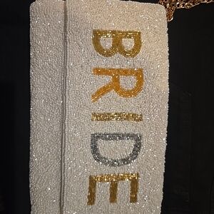 White Beaded Crossbody Clutch with Gold Chain